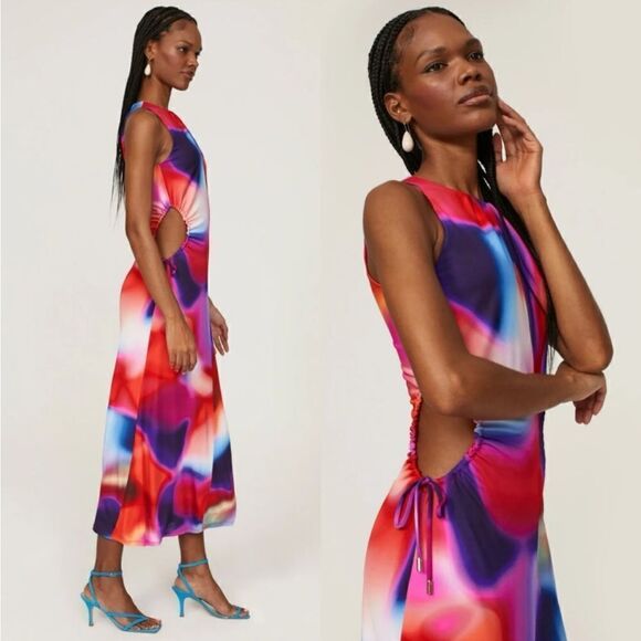 NWT REBECCA VALLANCE Del Prado cutout printed jersey midi dress size 2 $865 - Picture 4 of 16